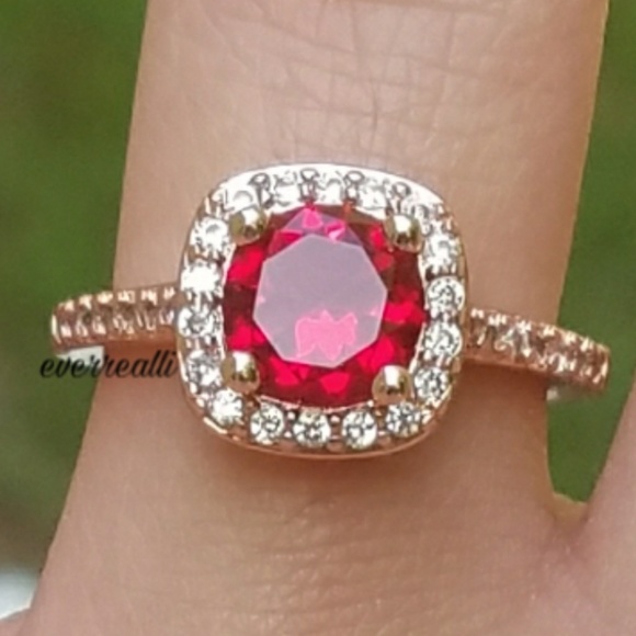 Rose Gold Red Ruby Halo Engagement Ring - Picture 6 of 6